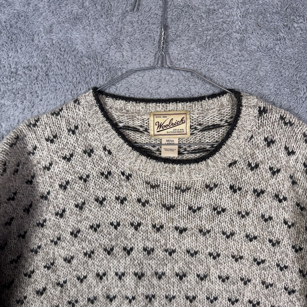 Woolrich Wool Sweater Mens L Handframed Oat Fair Isle Birdseye Fisherman Vintage